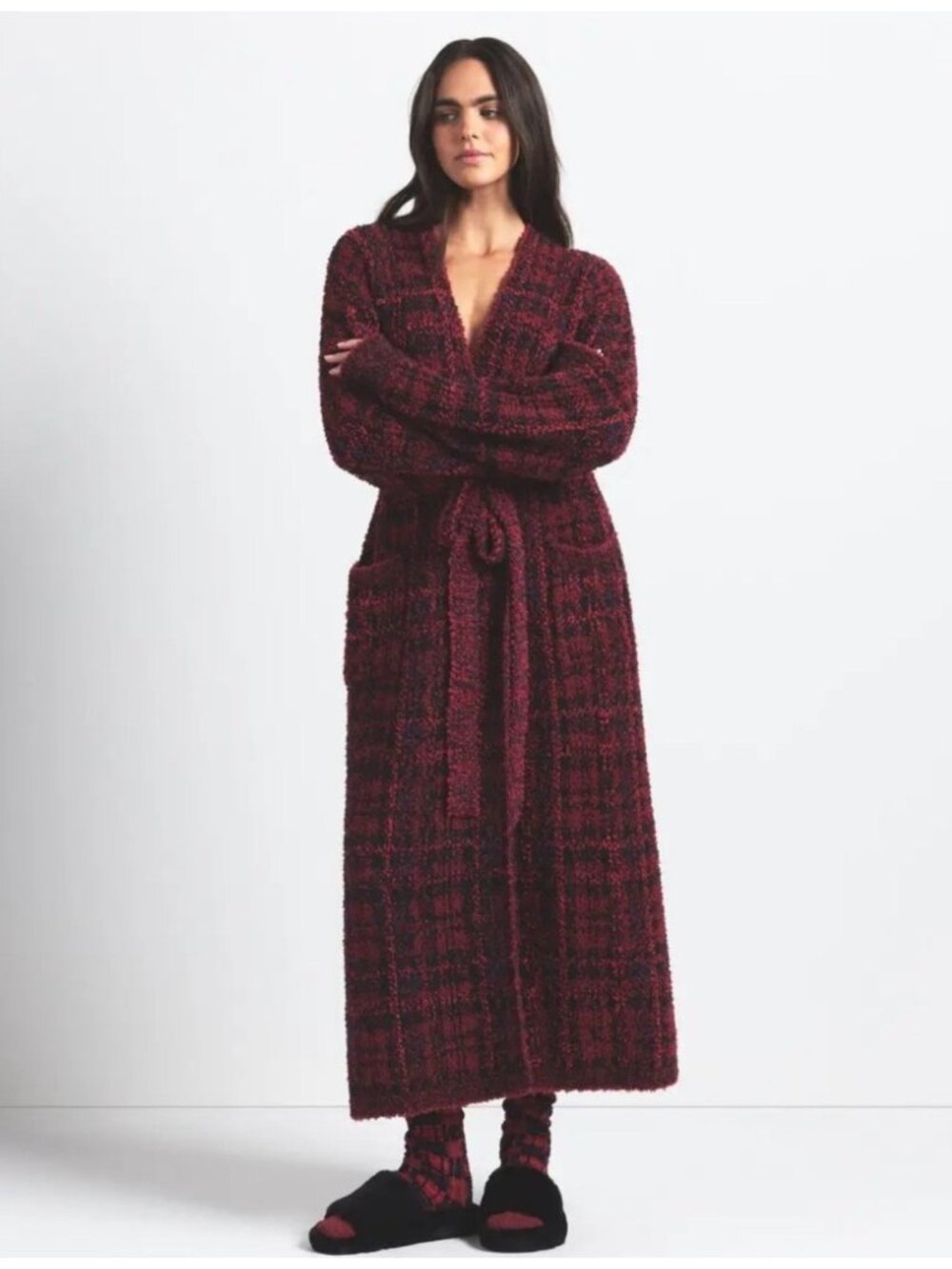 Skims Womens Cozy Robe Bathrobe Size XXS/XS Red Blue Terry Knit NEW NWT $140